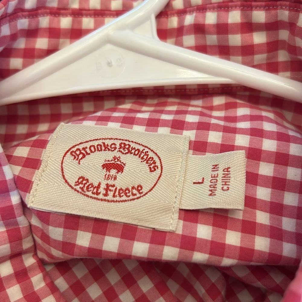 Brooks Brothers Pink White Checkered Button Down Cotton Shirt Size L EUC - Picture 7 of 10